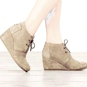 TOMS Suede Lace Up Wedge Ankle Booties